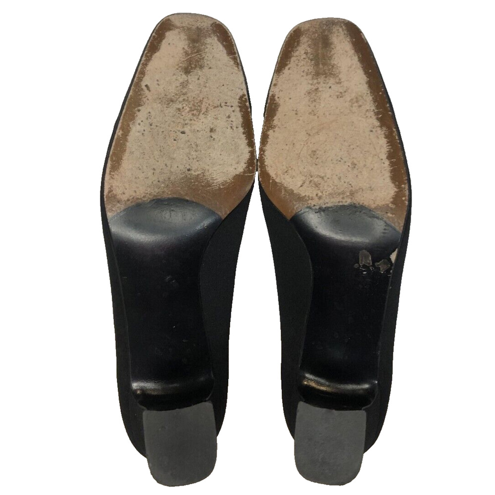 Vintage‎ Stuart Weitzman Pump Sculpted Heel Black Satin Squared Womens Size 8M - Picture 7 of 7